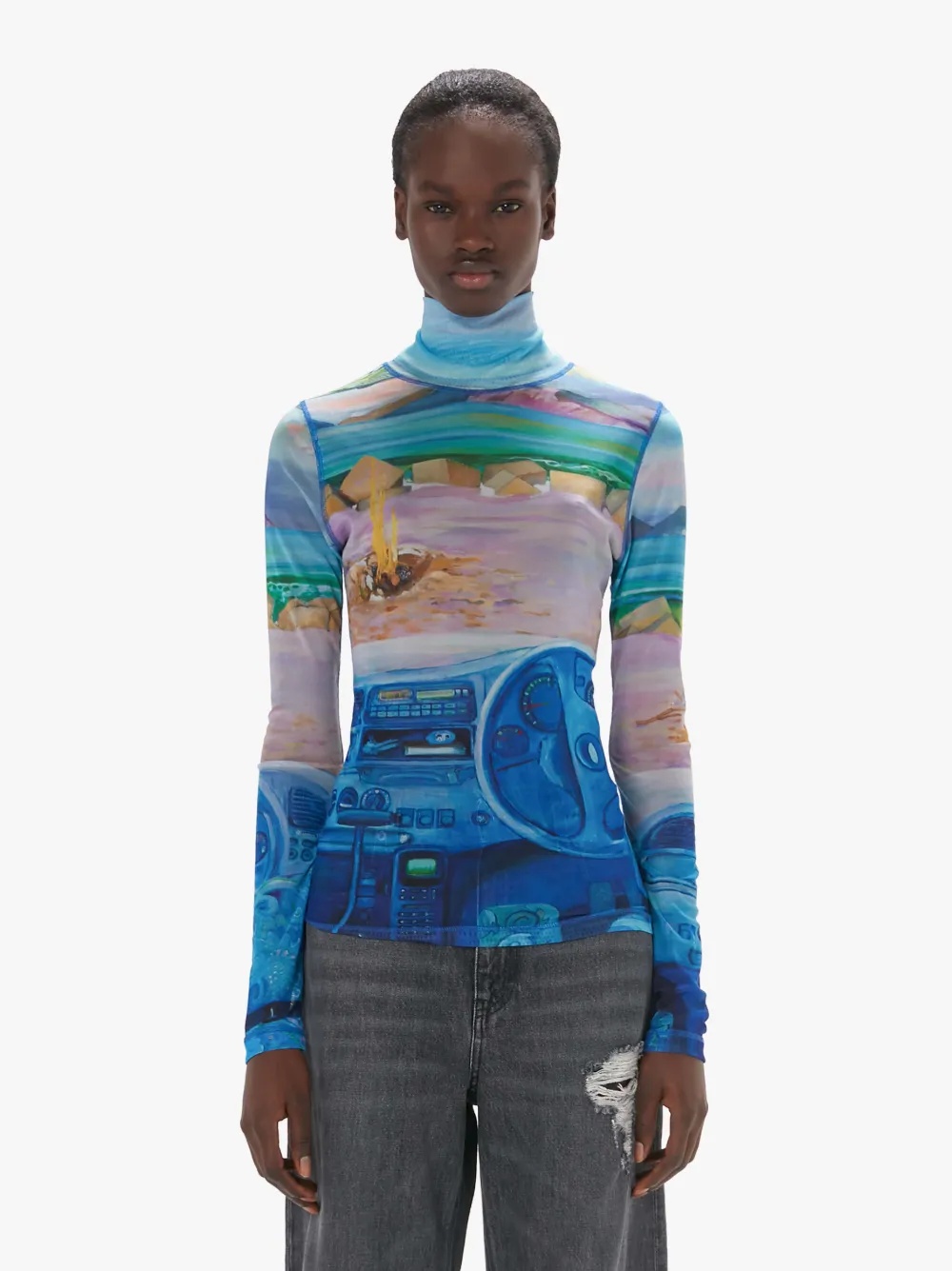 SHEER LONG SLEEVE TURTLENECK TOP - 2
