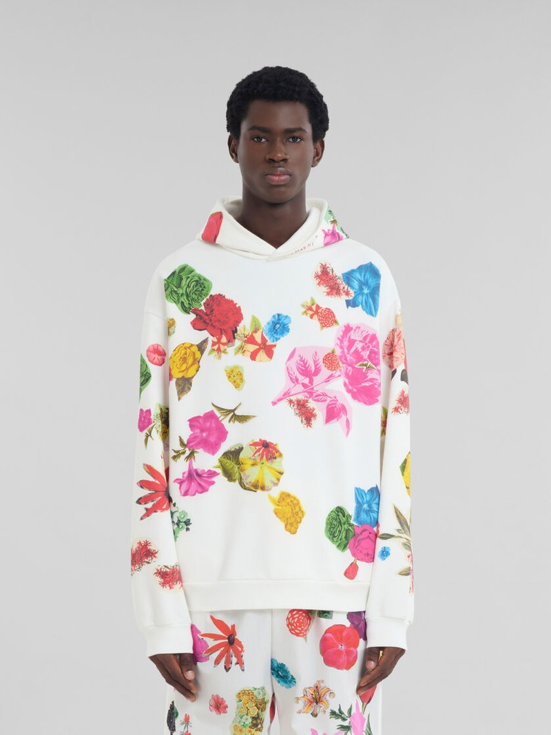 Marni WHITE COTTON HOODIE WITH FLOWER PRINTS outlook