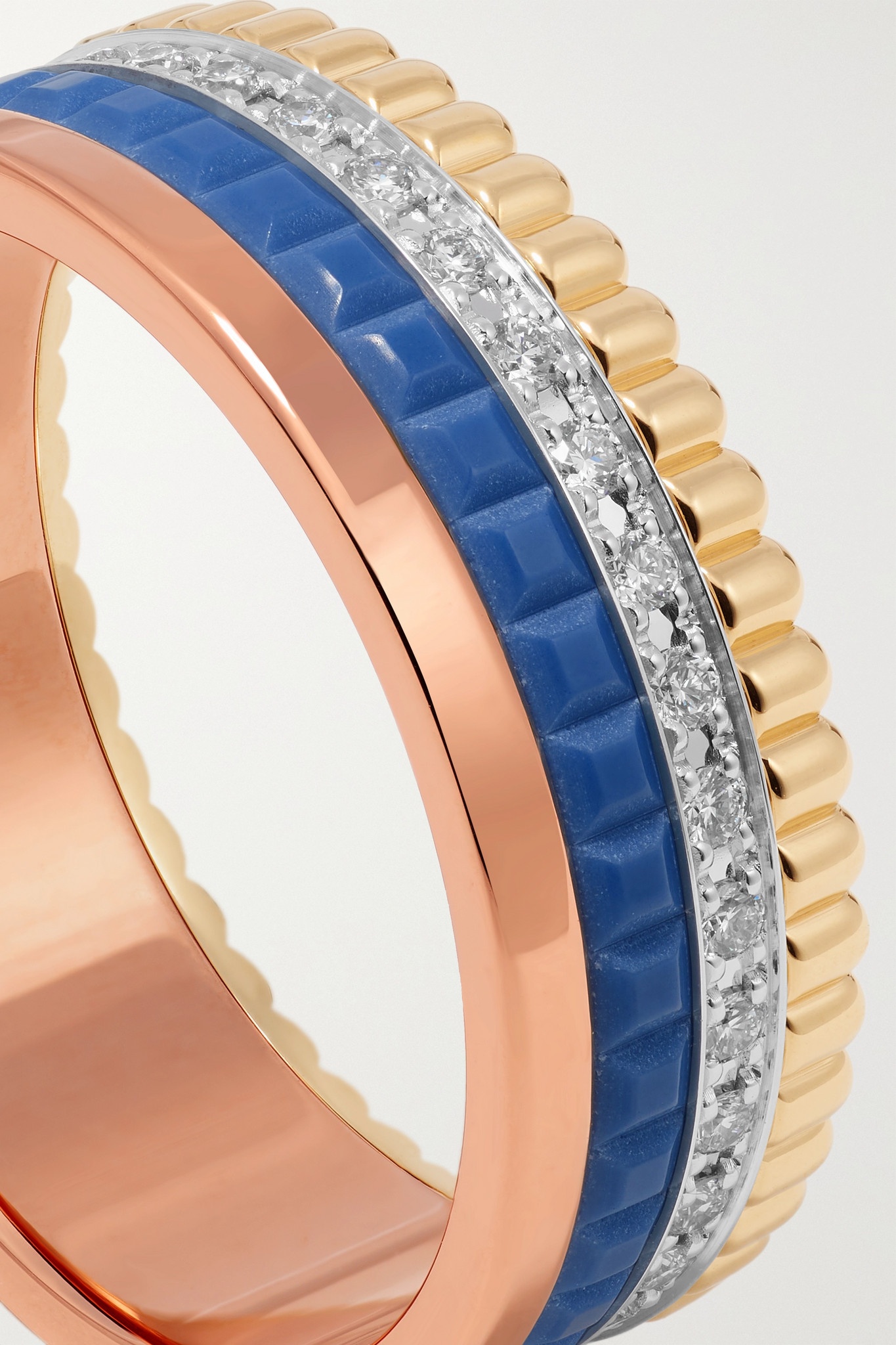 Quatre Blue Edition Small 18-karat yellow, white and rose gold, ceramic and diamond ring - 4