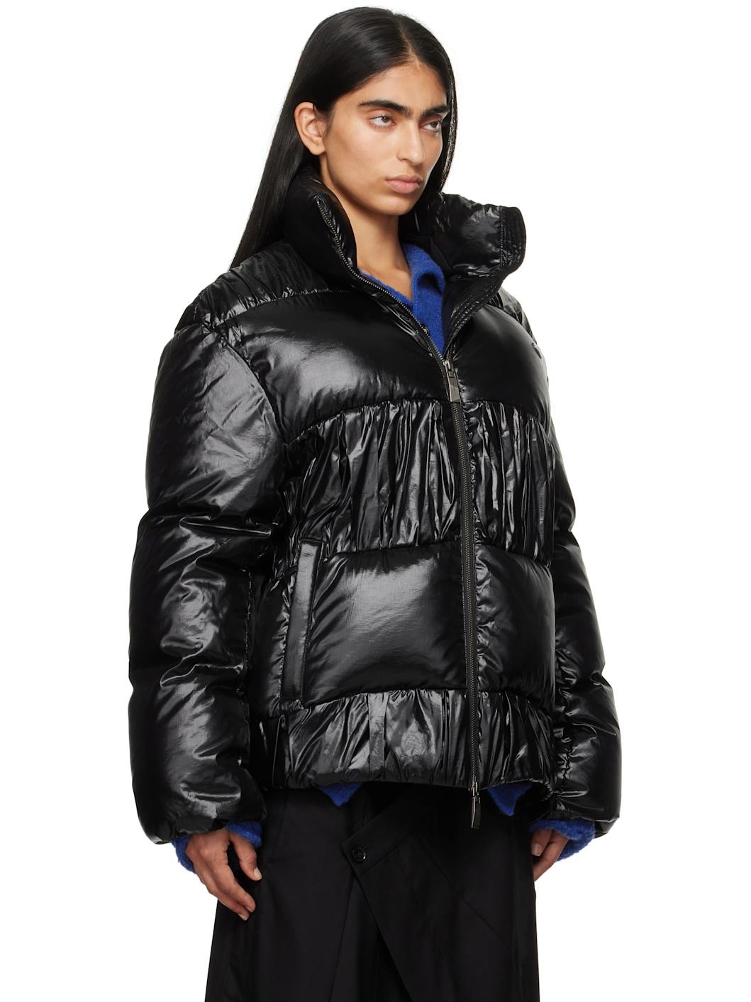 Black Gathered Down Jacket - 2