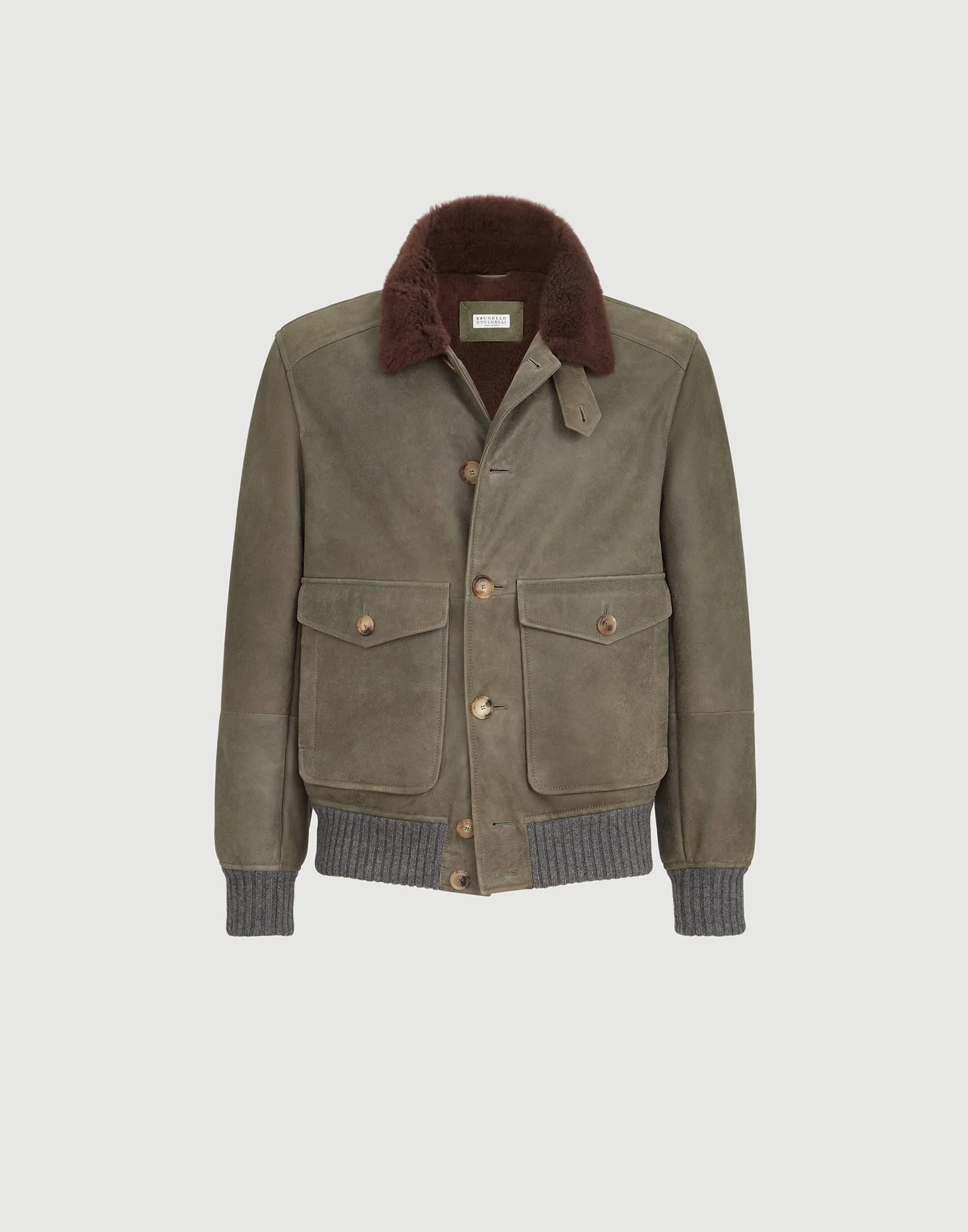 Waxed shearling bomber jacket with shearling collar - 1