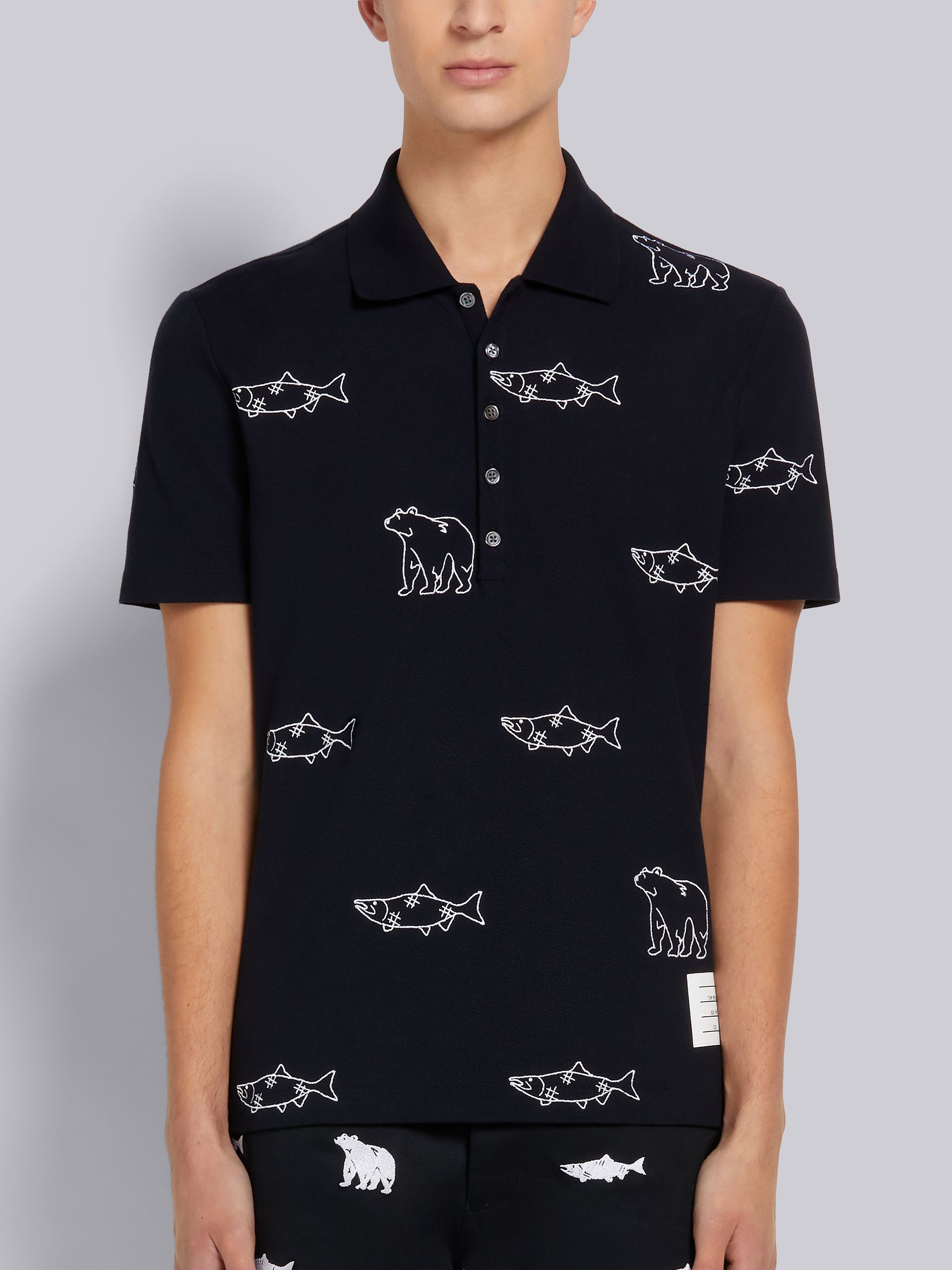 bear fish embroidered polo shirt - 1