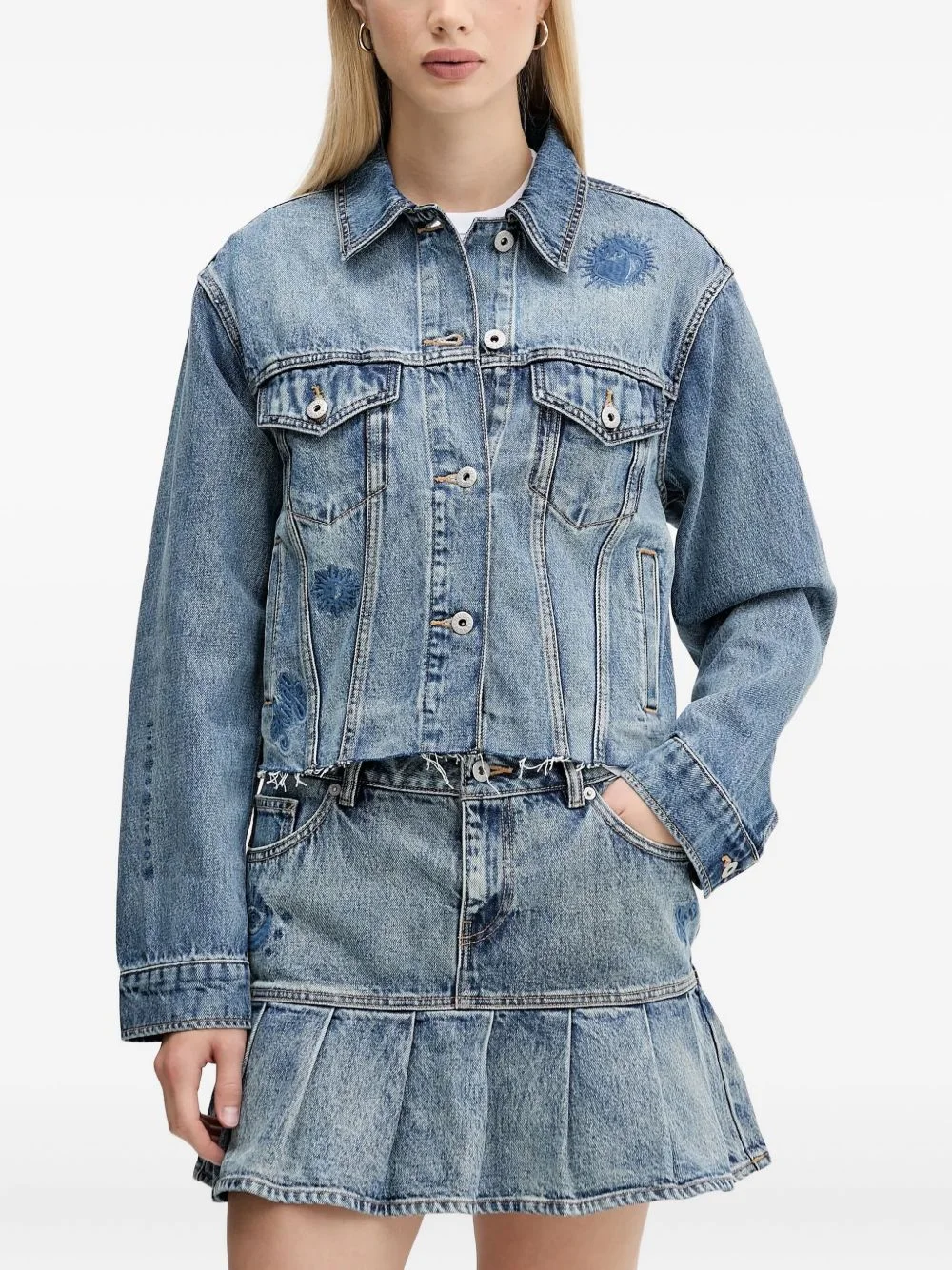 embroidered-motif denim jacket - 1