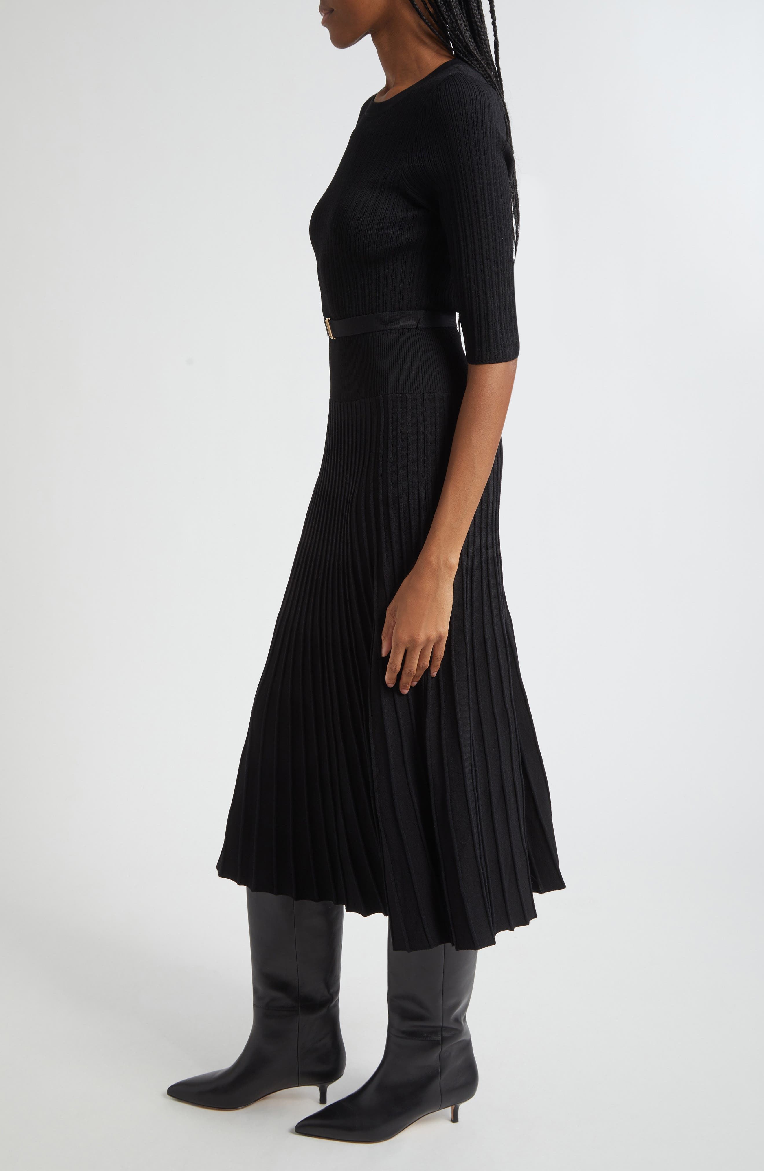 Veronica Beard Elthea Elbow Sleeve Rib Knit Dress in Black at Nordstrom - 3
