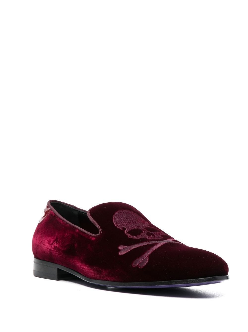 20mm skull embroidered velvet loafers - 2