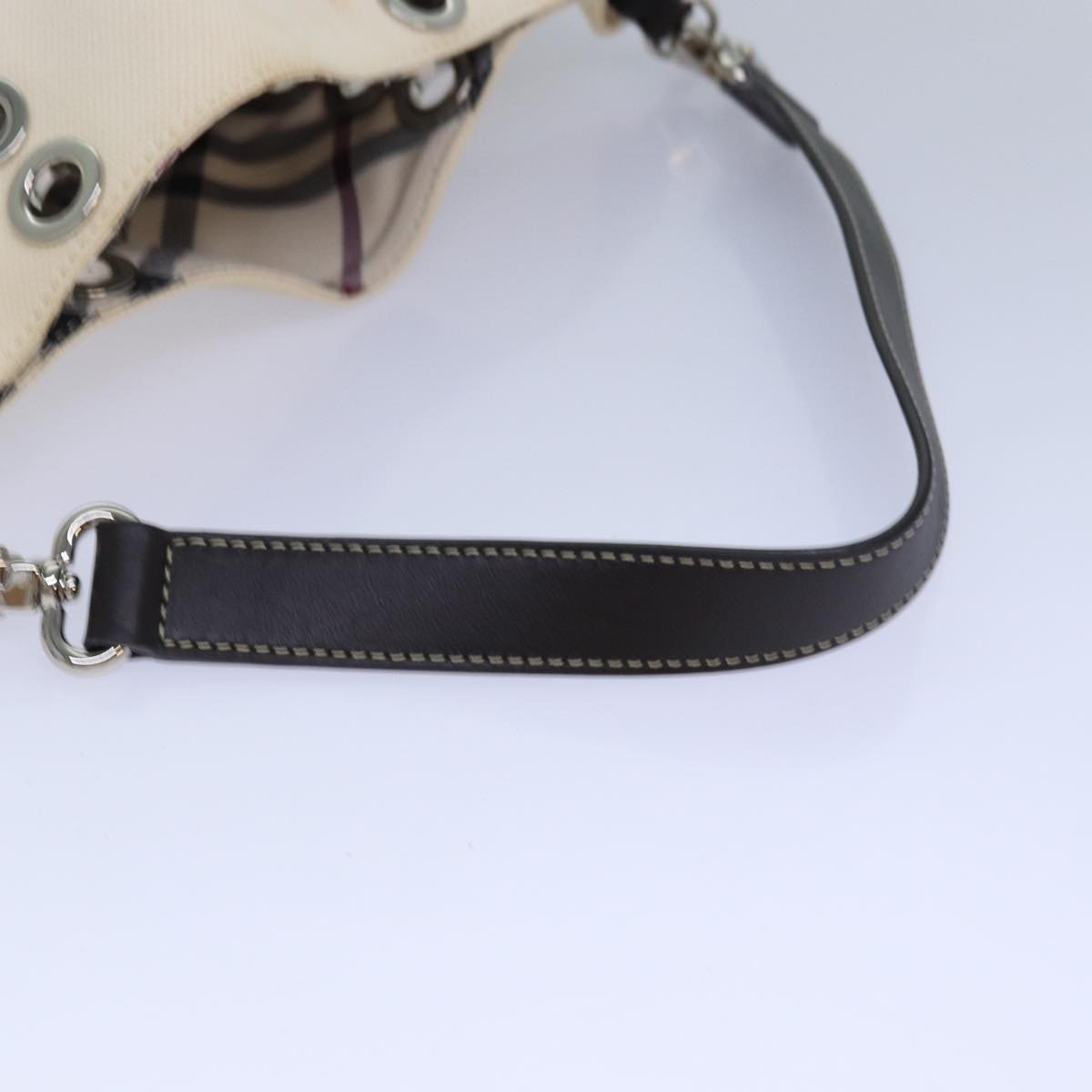 Burberry Blue Label Shoulder Bag Canvas White Brown Silver - 7
