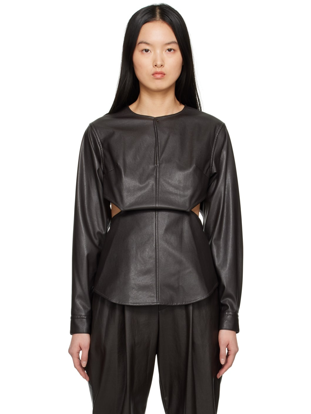 Brown Figure Faux-Leather Shirt - 1