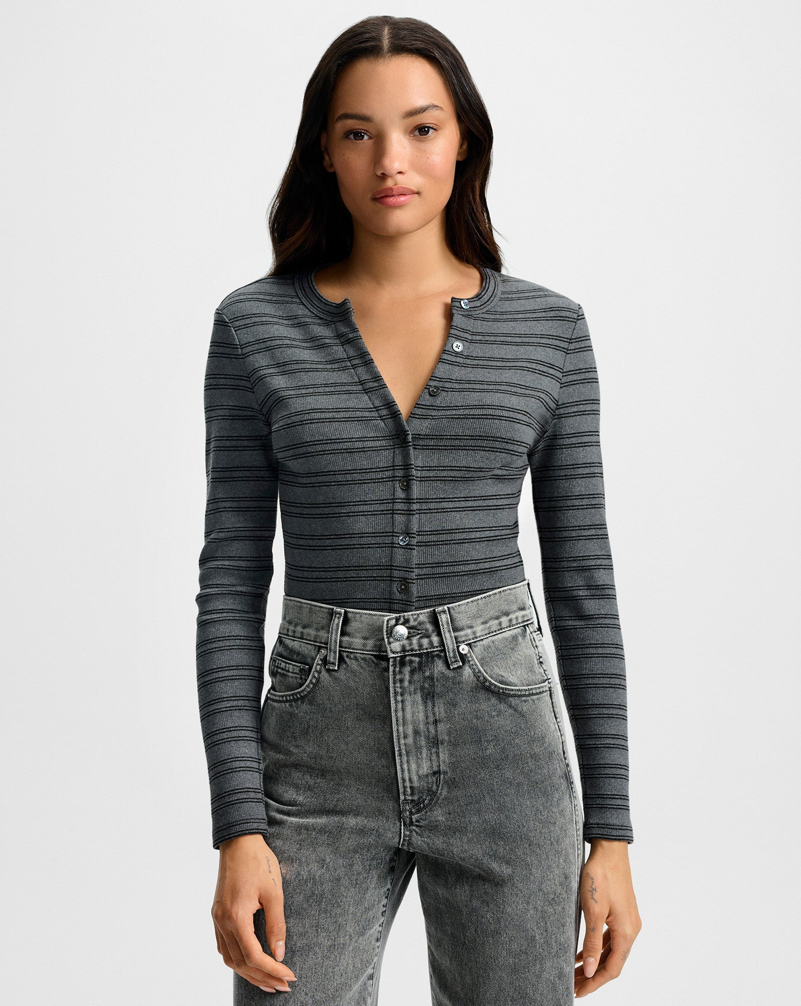 DILIA STRIPED BUTTON-DOWN T-SHIRT - 2