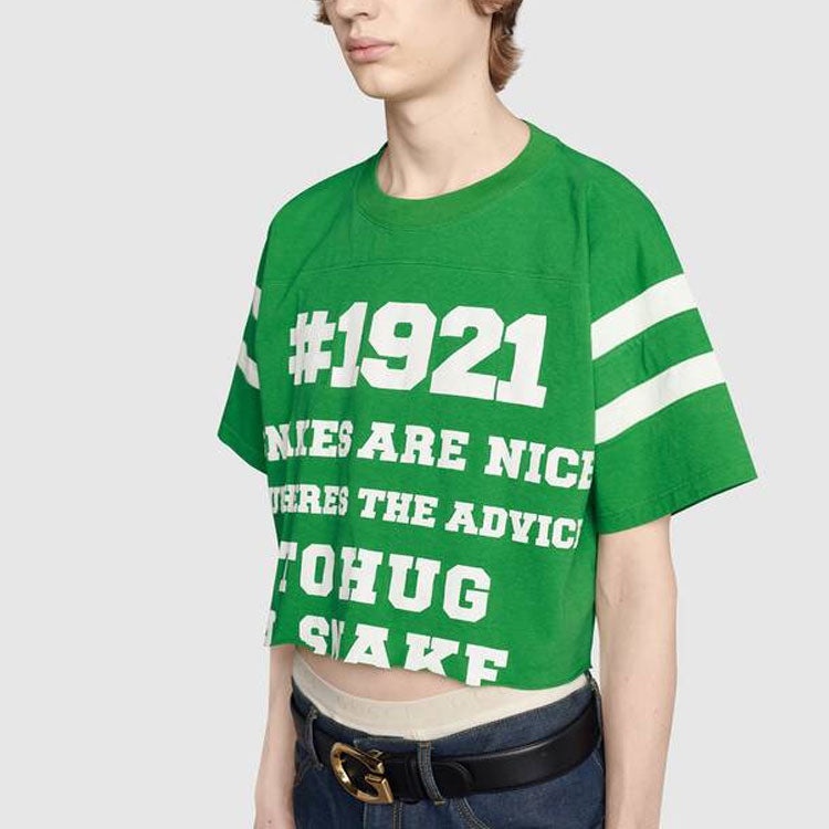 GUCCITシャツＬ Cotton jersey T-shirt with Gucci print in black | GUCCI® US