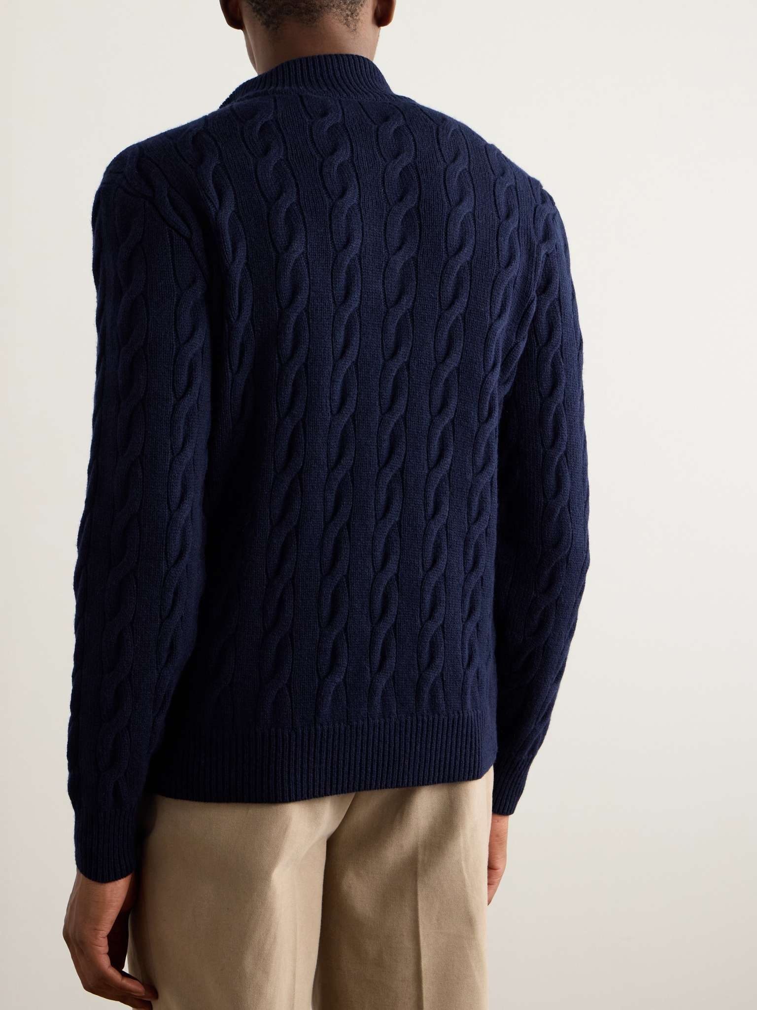 Suede-Trimmed Cable-Knit Cashmere Sweater - 3