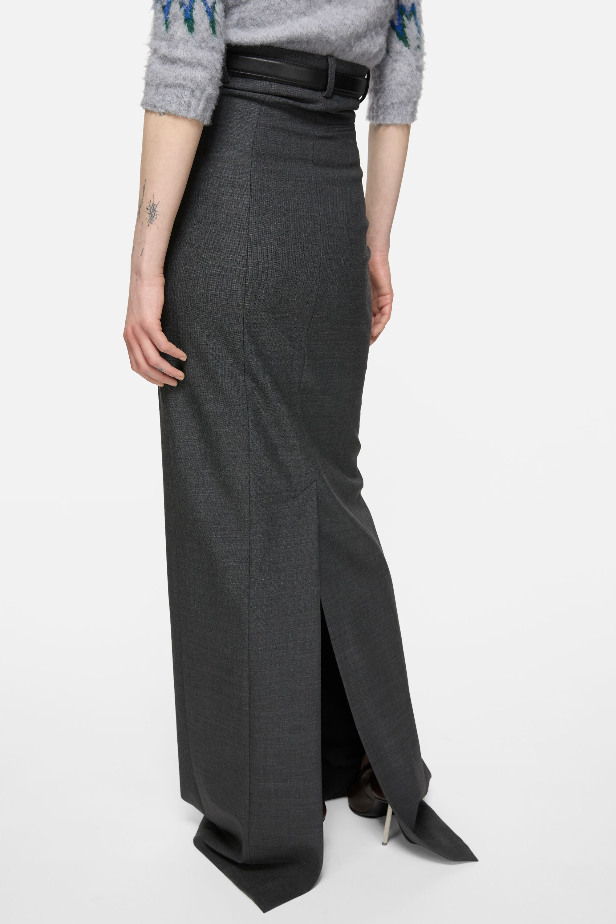Wool long skirt - Dark Grey Melange - 4