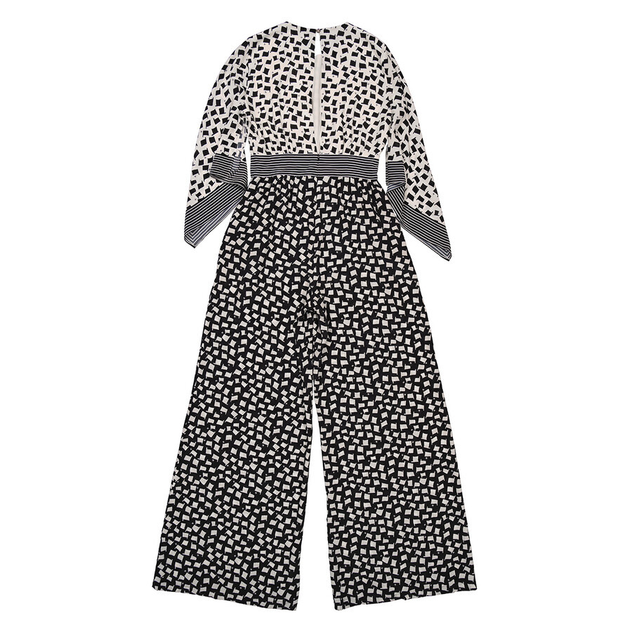 Max Mara Ladies White Black Origano Printed Silk Jumpsuit - 7