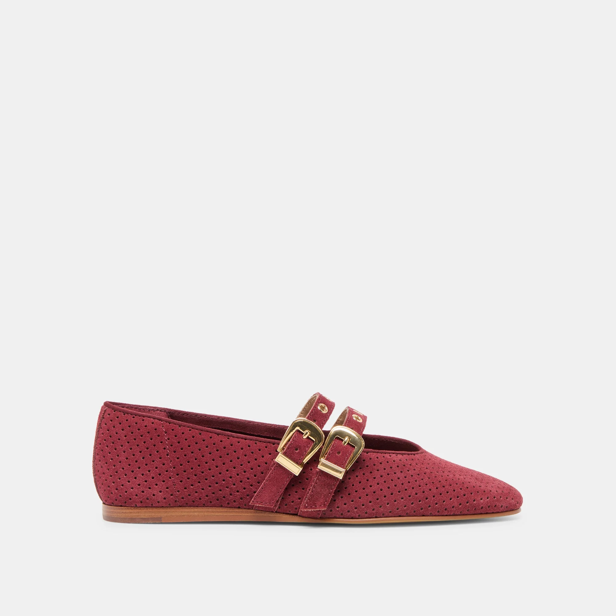 BAYLEE GROMMET BALLET FLATS OXBLOOD PERFORATED SUEDE - 1