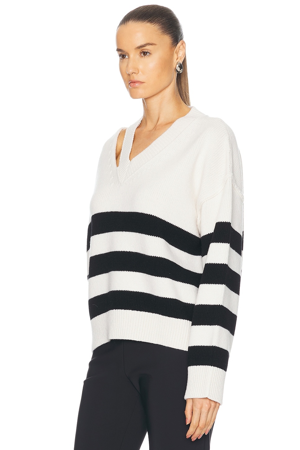 Deconstructed Cashmere Knitted Breton V-Neck Sweater - 3