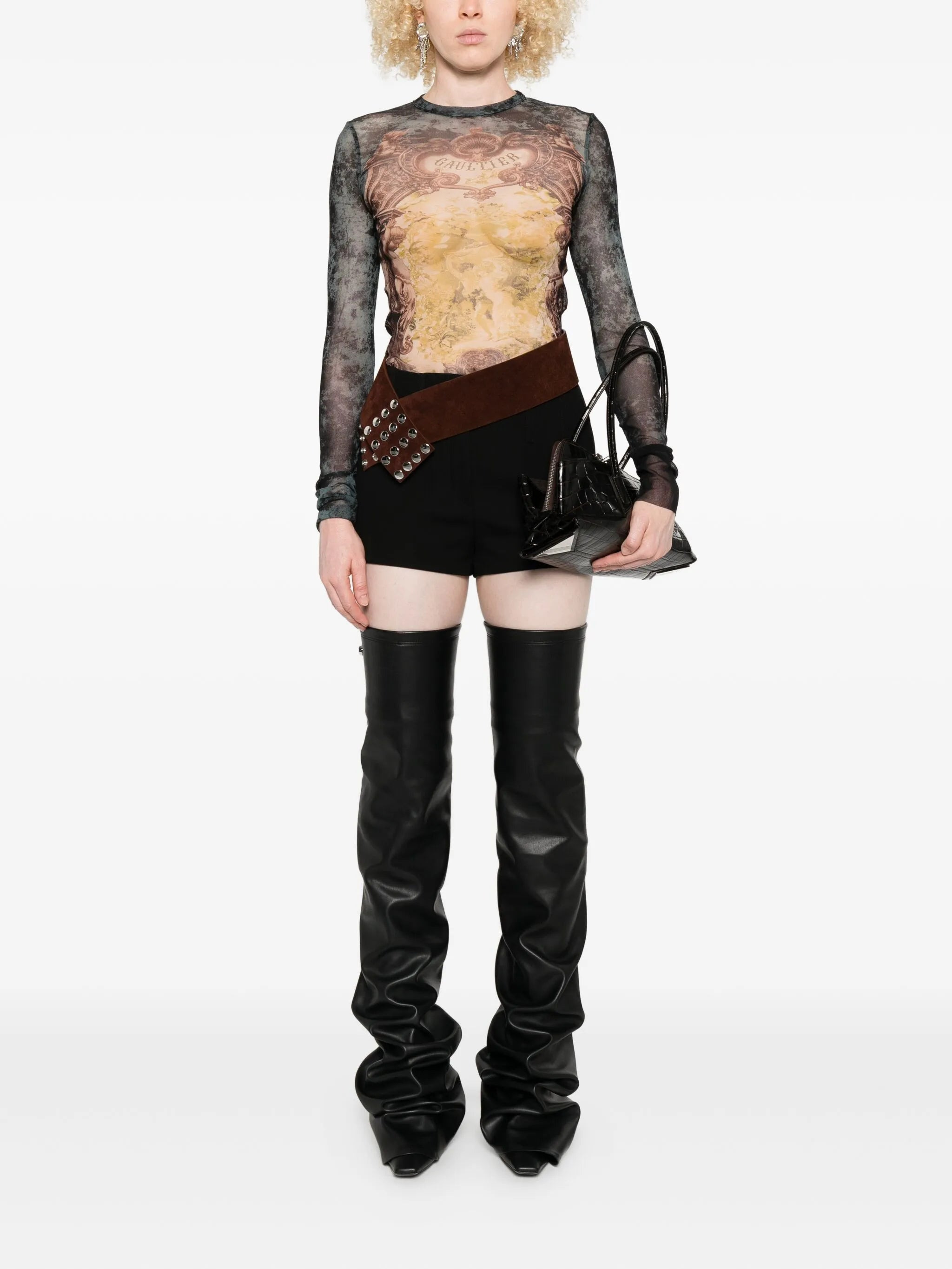 Jean Paul Gaultier Baroque-print Mesh T-shirt - 1
