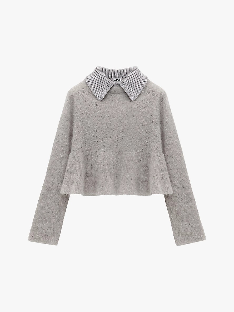 Contrast-collar peplum-hem mohair-blend jumper - 1