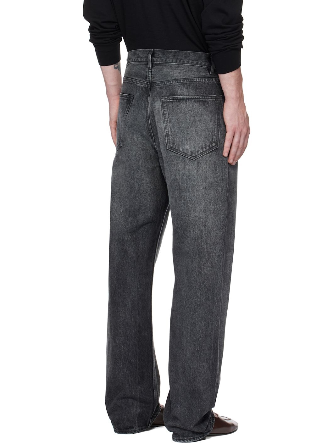 Black Selvedge Faded Heavy Denim Wide Jeans - 3