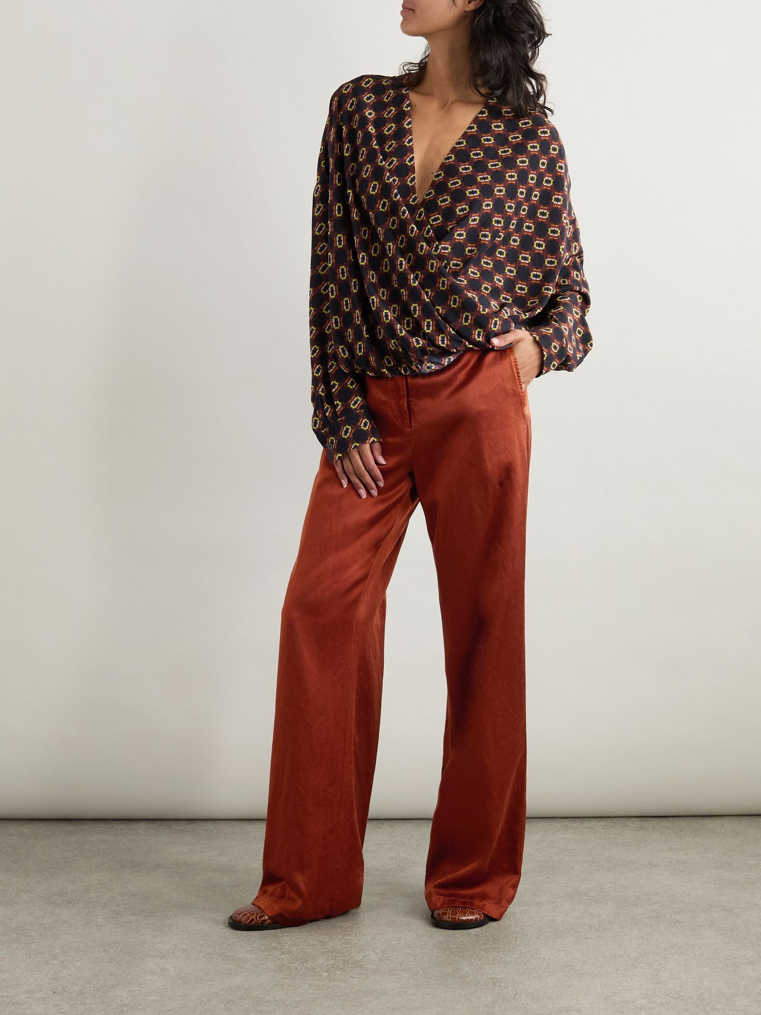 Twill wide-leg pants Orange - 2