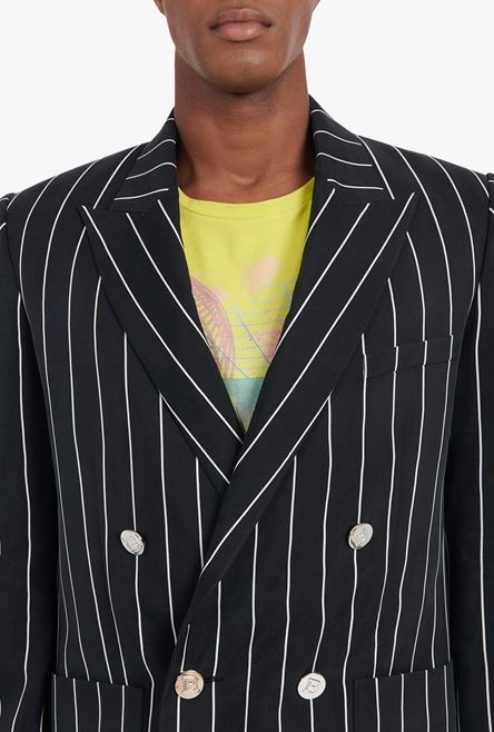 Black and white striped cuprammonium blazer with double-breasted buttoned fastening - 8