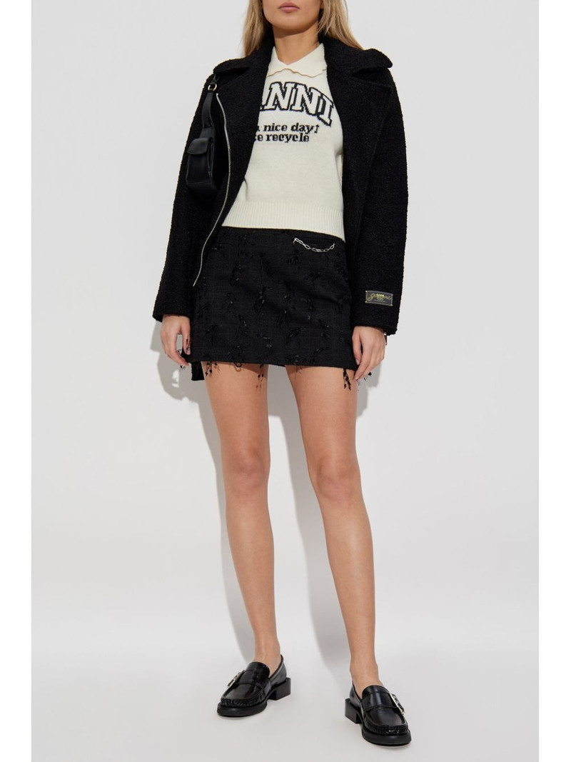 GANNI fringed tweed mini skirt outlook