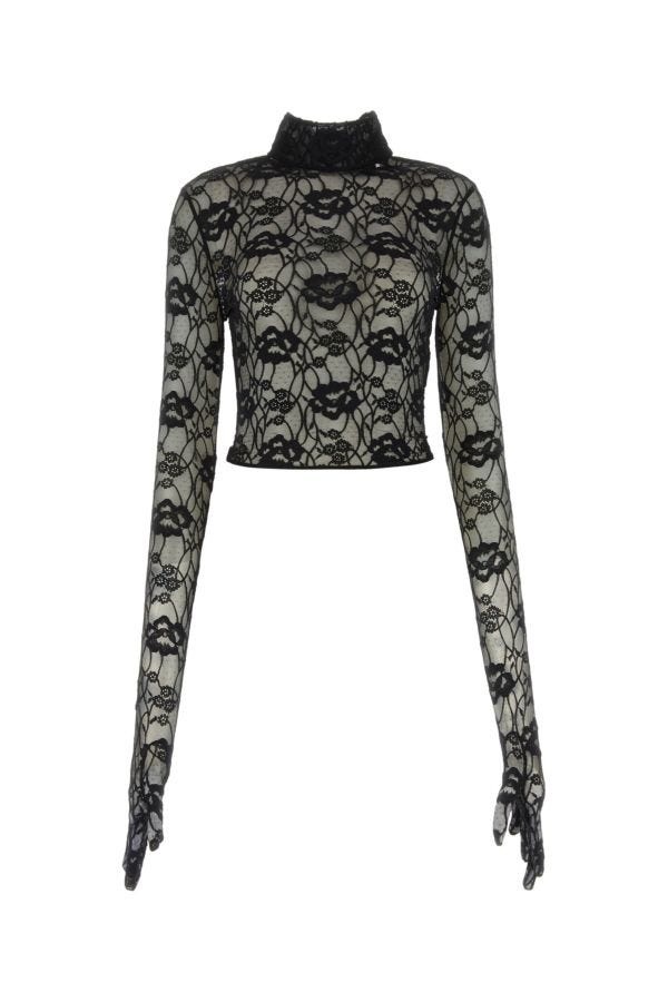 Saint Laurent Woman Black Lace Top - 1