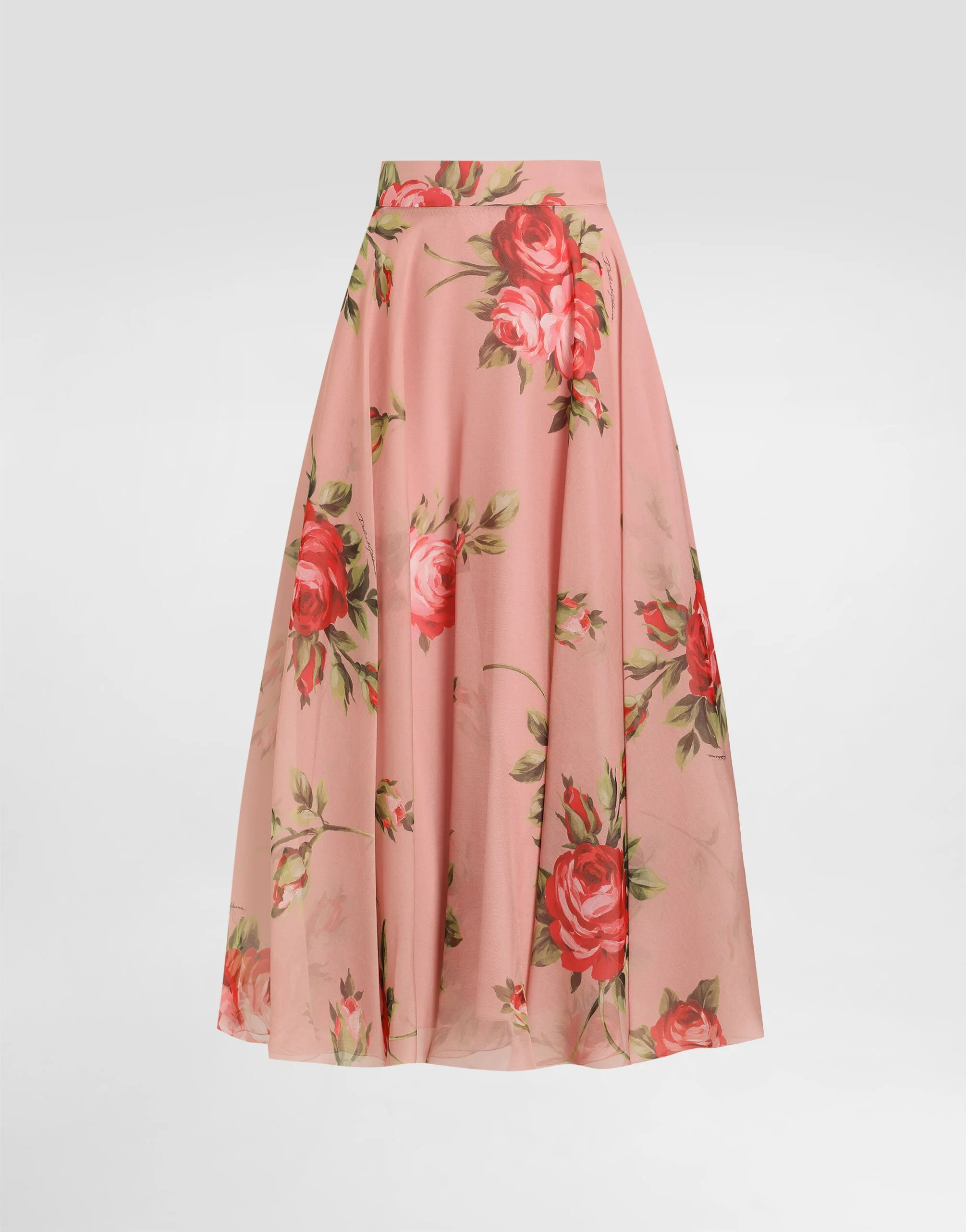 Rose bouquet-print chiffon circle skirt - 1