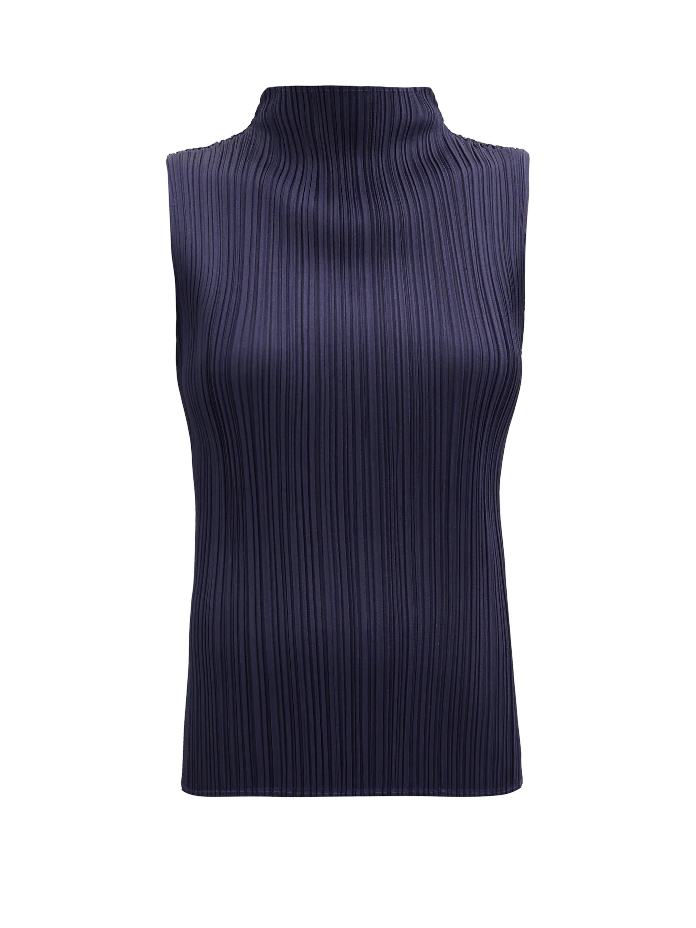 Mock-neck sleeveless technical-pleated top - 1