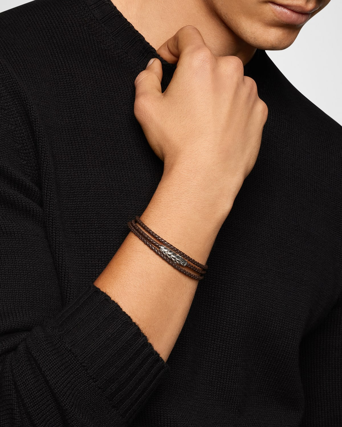 Men's Chevron Wrap Bracelet in Leather with Silver - 2