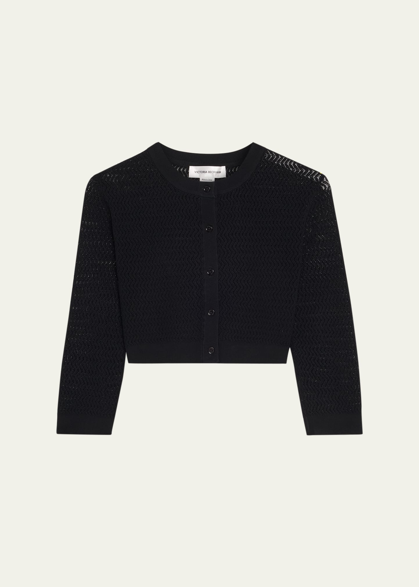 Zig-Zag Knit Cropped Sleeve Cardigan - 1
