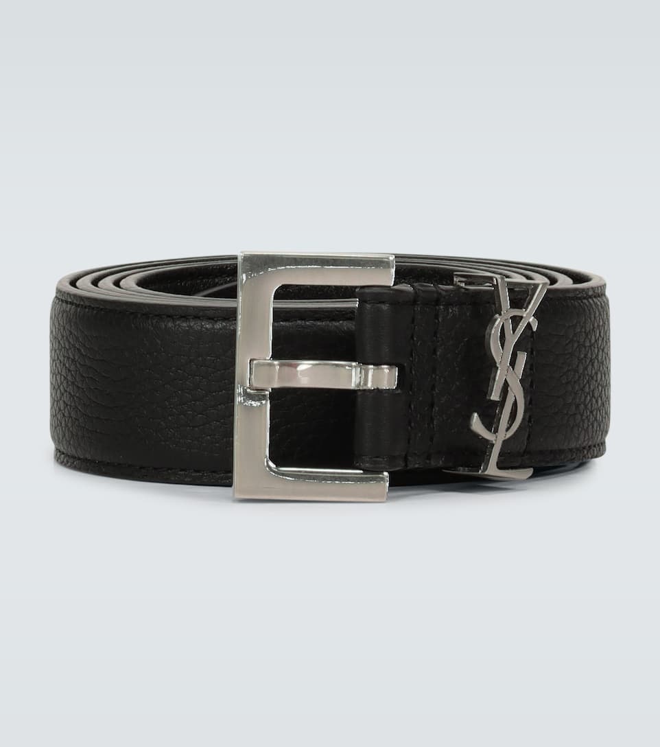 Slim grained leather belt - 1