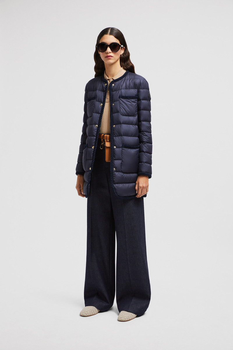 Moncler Gencaylong Braided Trim Long Down Jacket outlook