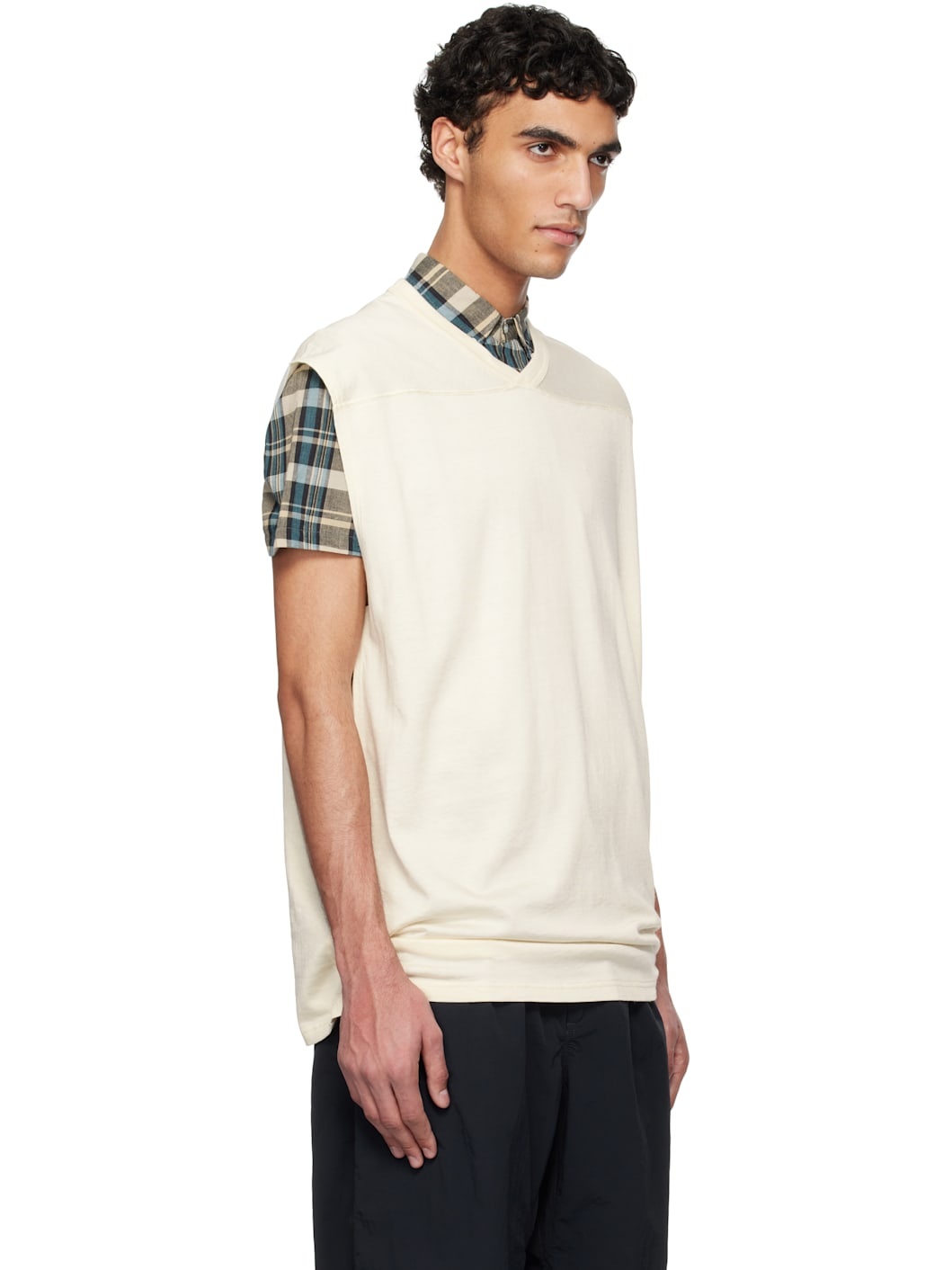 Off-White Rayon Cotton N/S Tank Top - 2