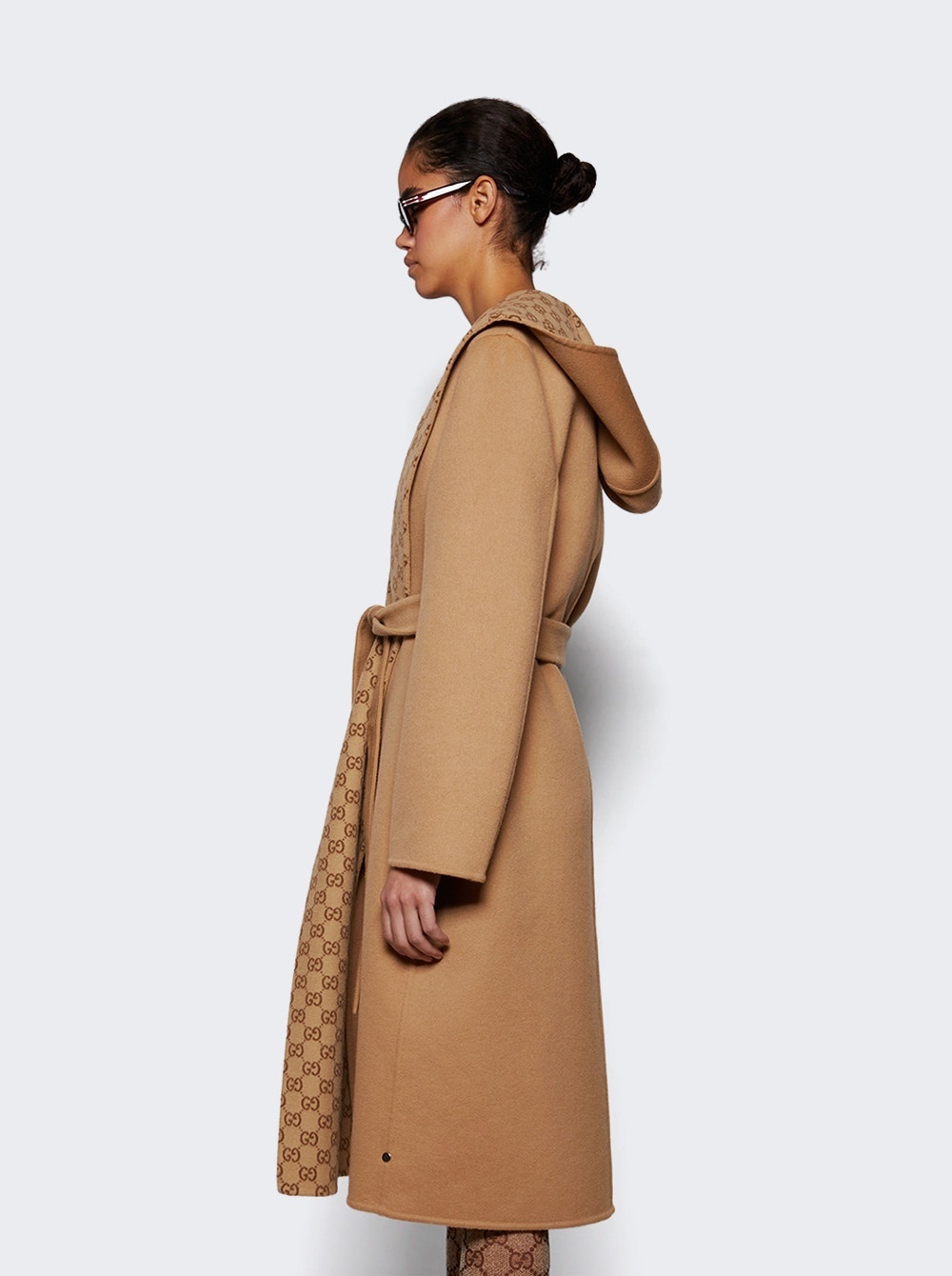 Reversible Gg Silk Wool Blend Coat Camel - 4