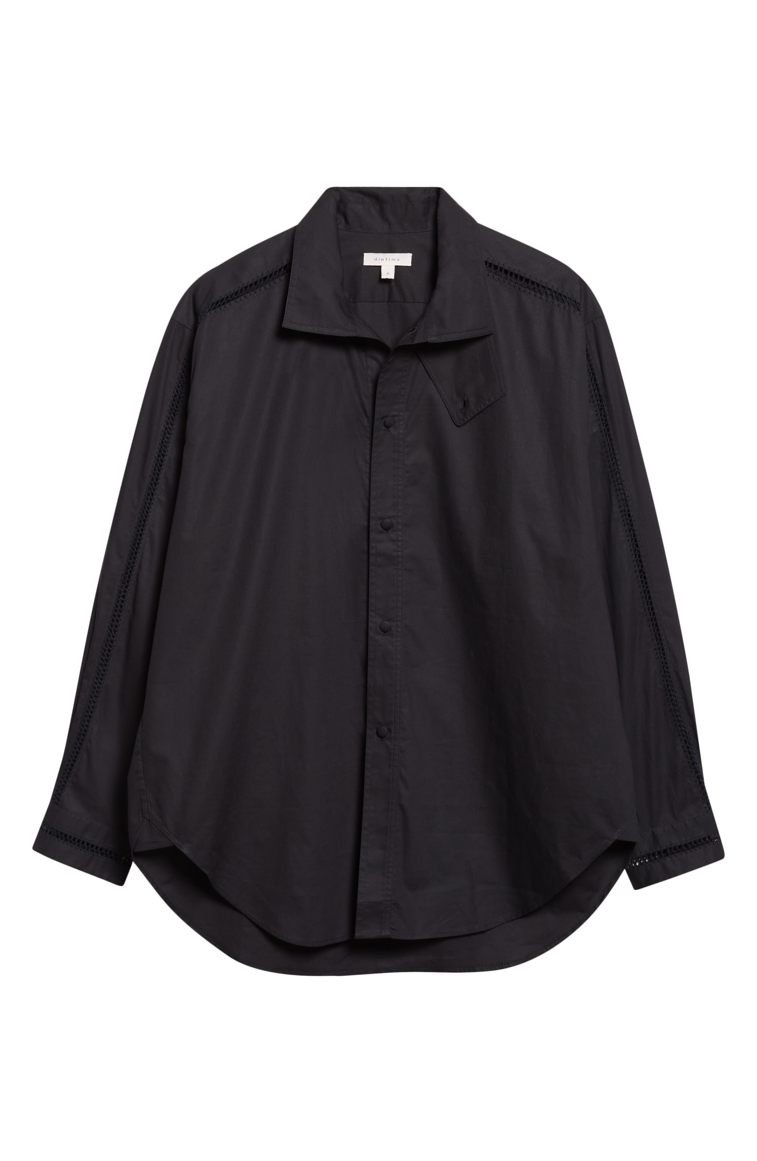 Diotima Tab Embroidered Cotton Poplin Button-Up Shirt in Black at Nordstrom - 6