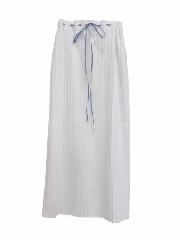 Belted Pleated Skirt in White - 1