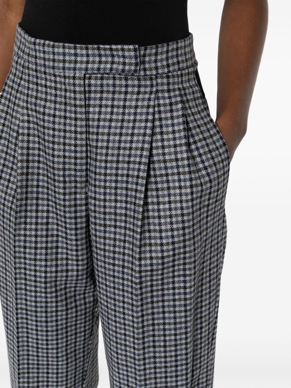 checked high-waist tapered trousers - 5