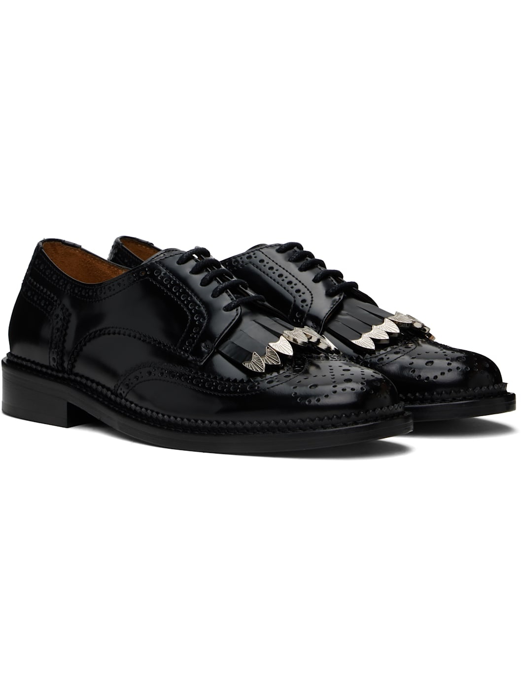 Black Polished Leather Derbys - 4