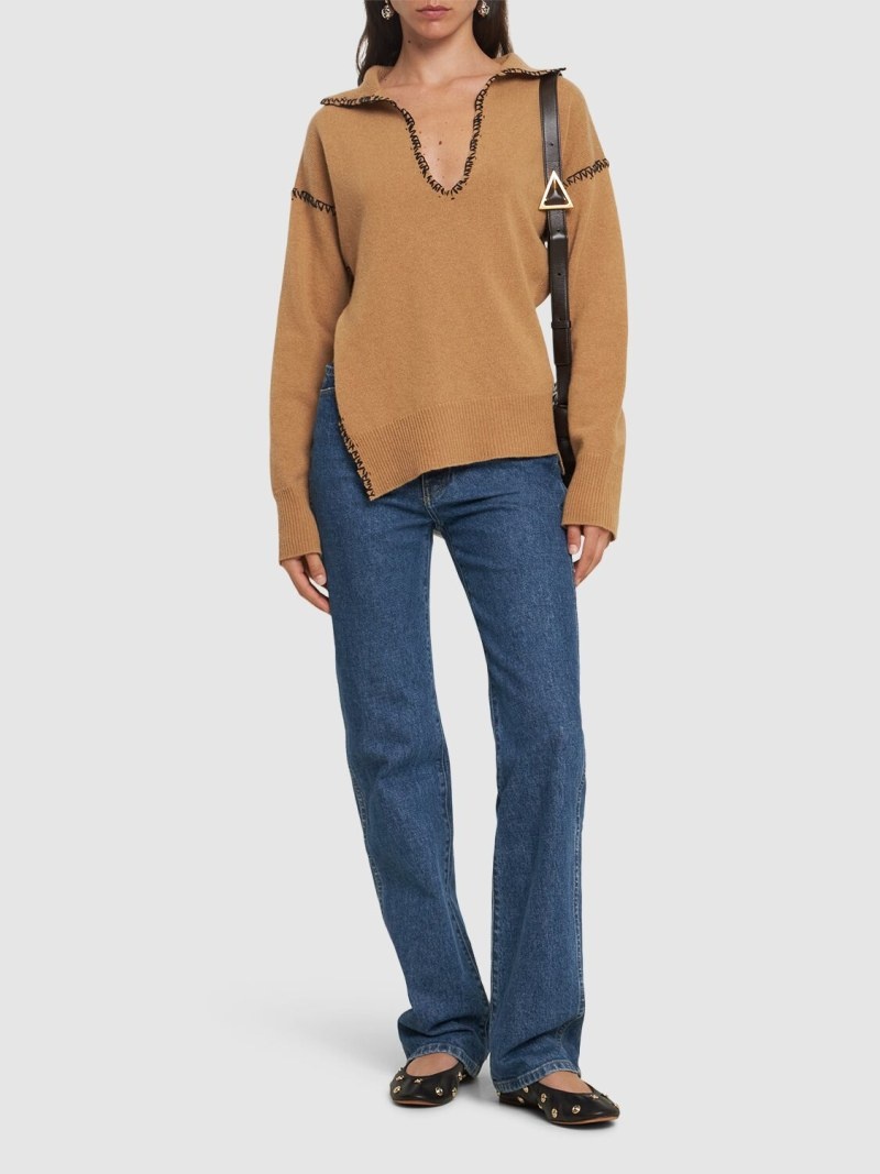 Wool & cashmere knit v neck polo sweater - 2