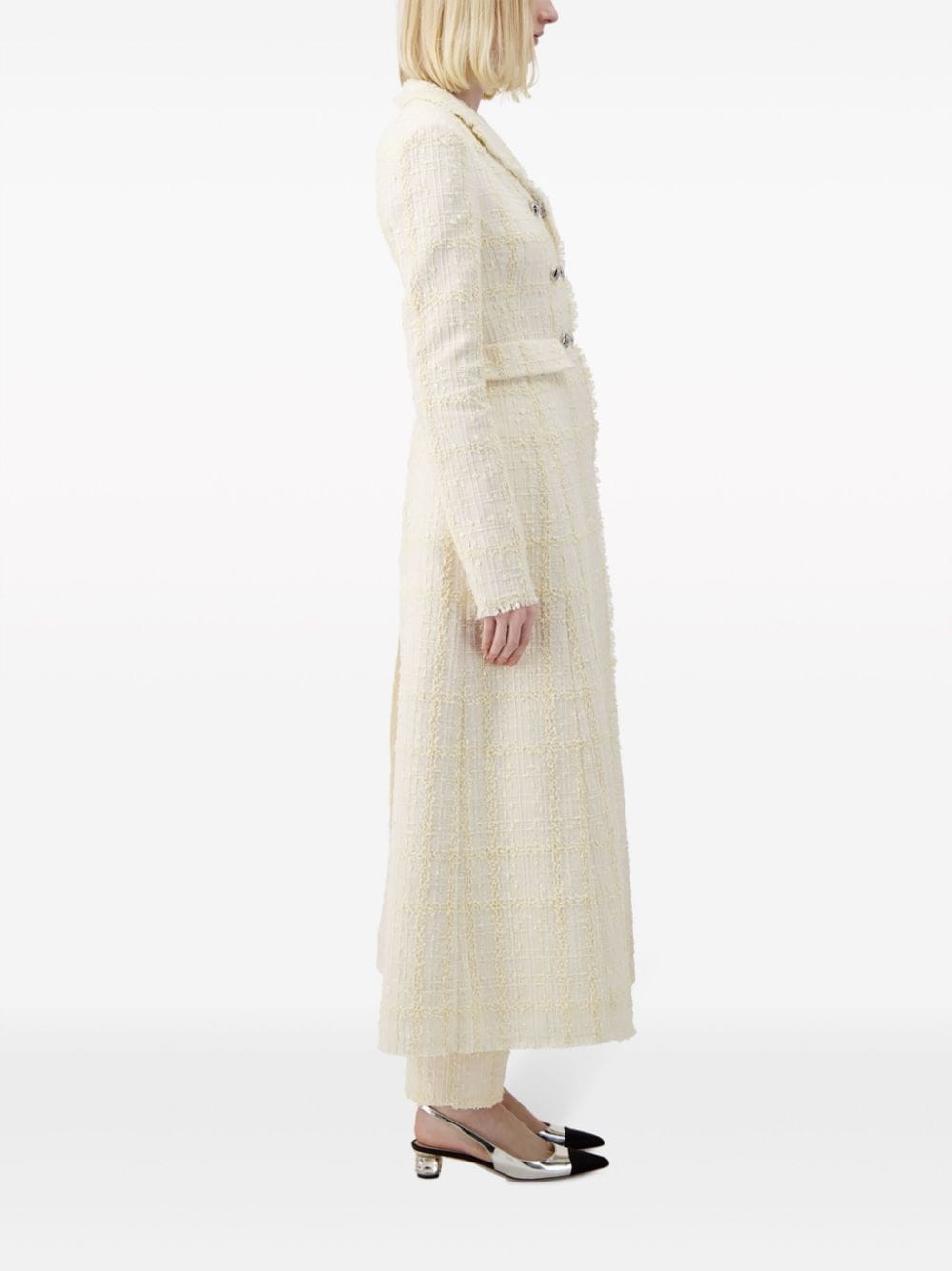 checked silk-tweed coat - 3