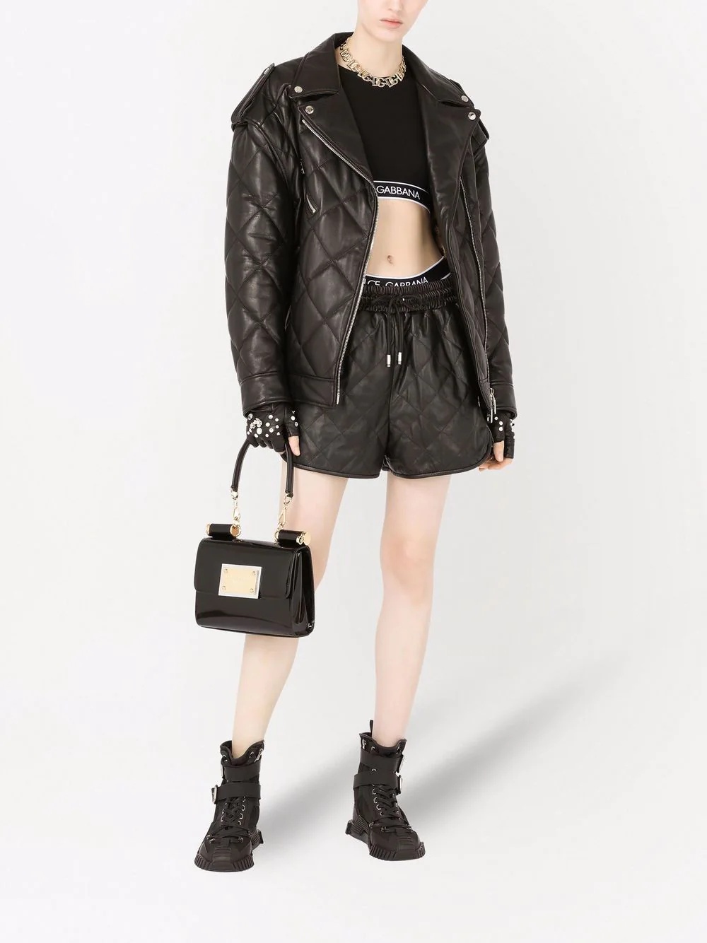 quilted leather track shorts - 2
