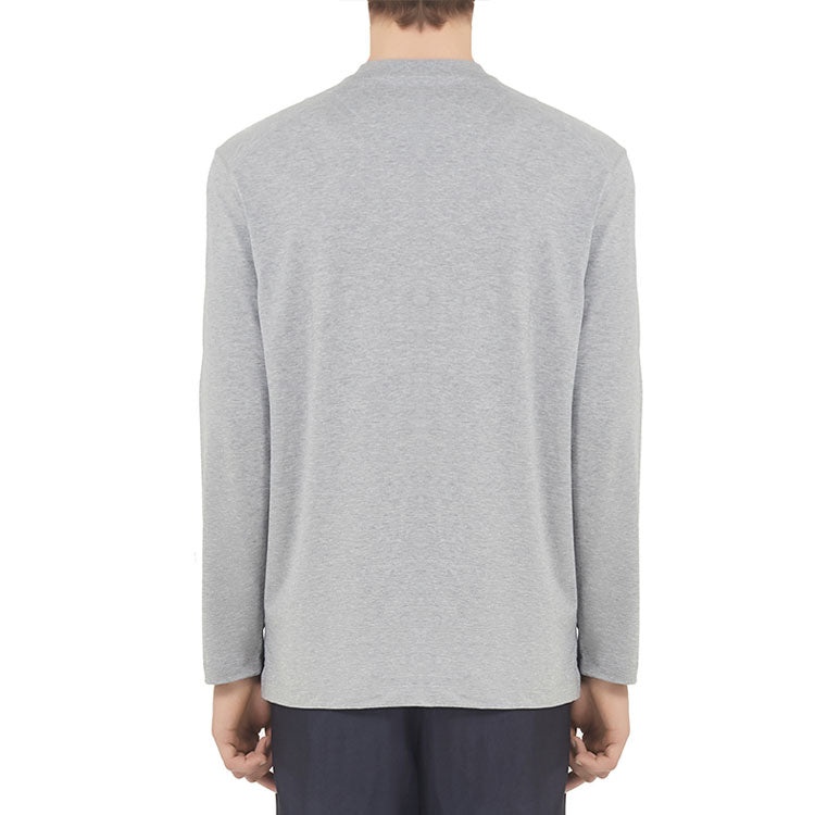 Men's Y-3 Logo Pattern Micro Mark Casual Long Sleeves Round Neck Gray T-Shirt GK4516 - 4