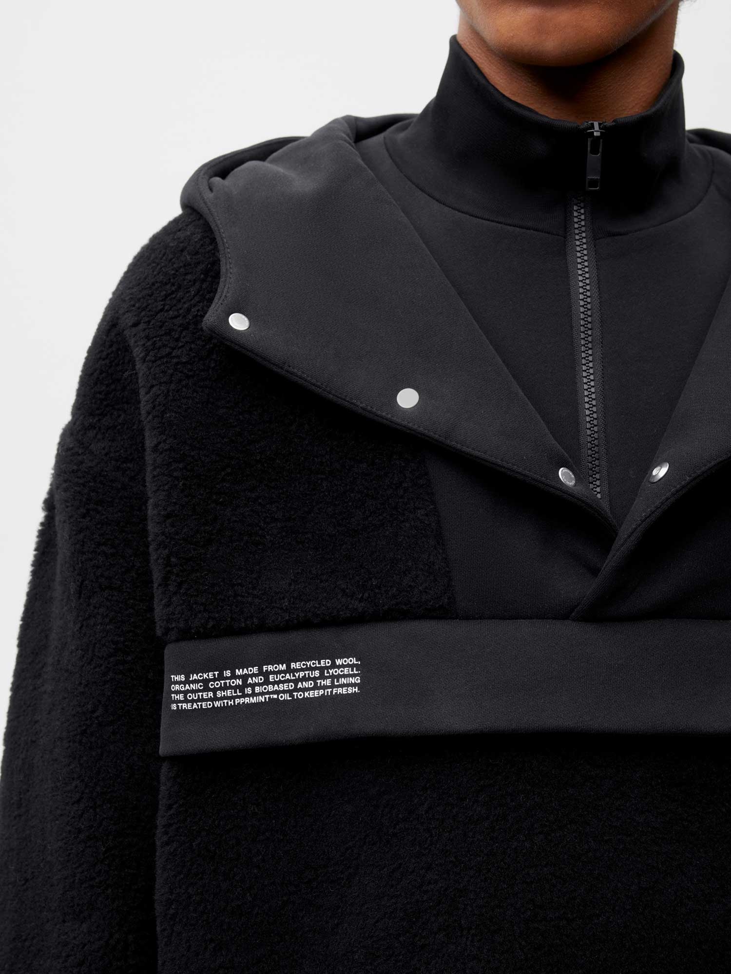 Mens Recycled Wool Fleece Half Zip Jacket - Black - 3