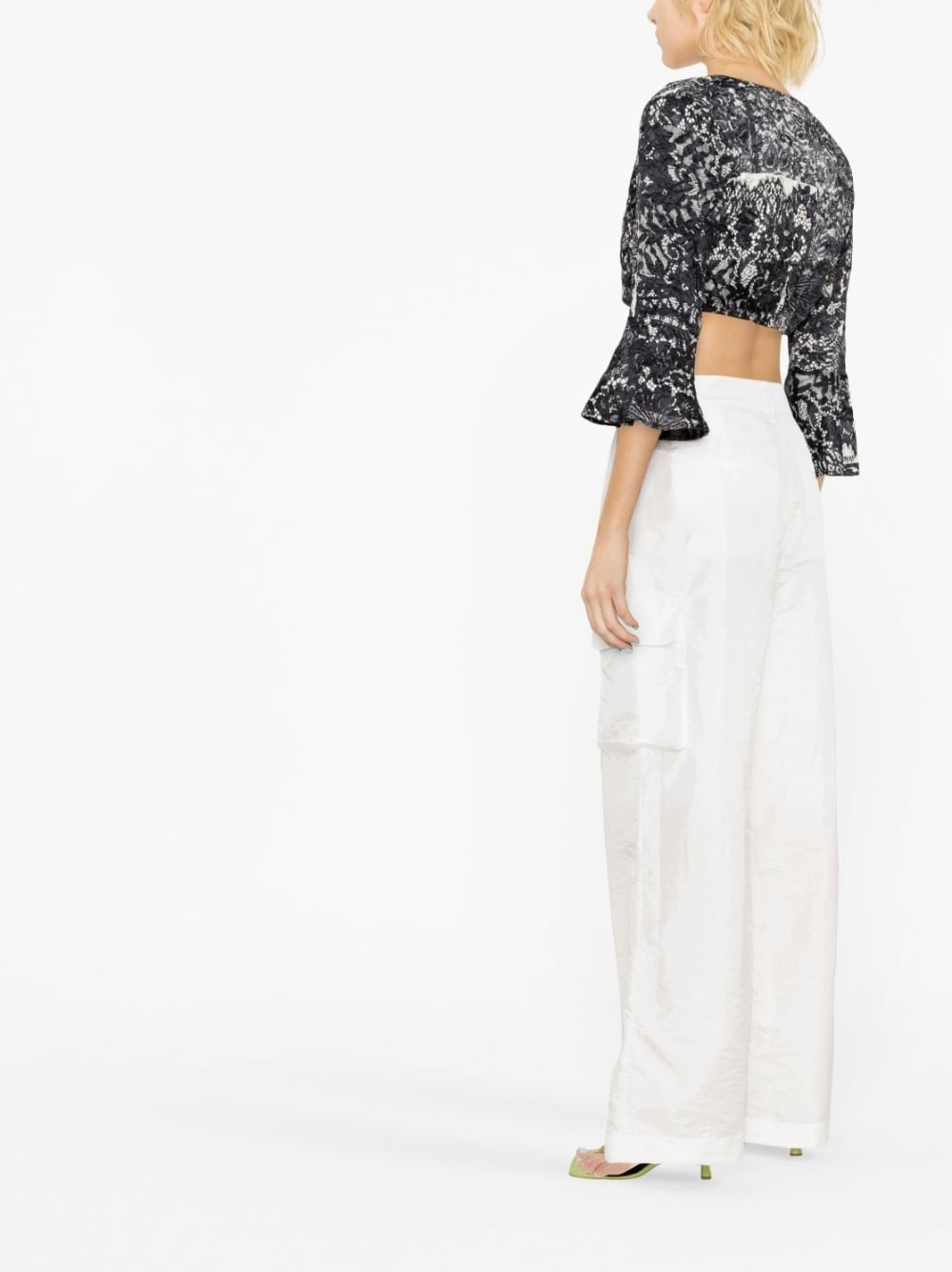 lace-print cropped blouse - 4