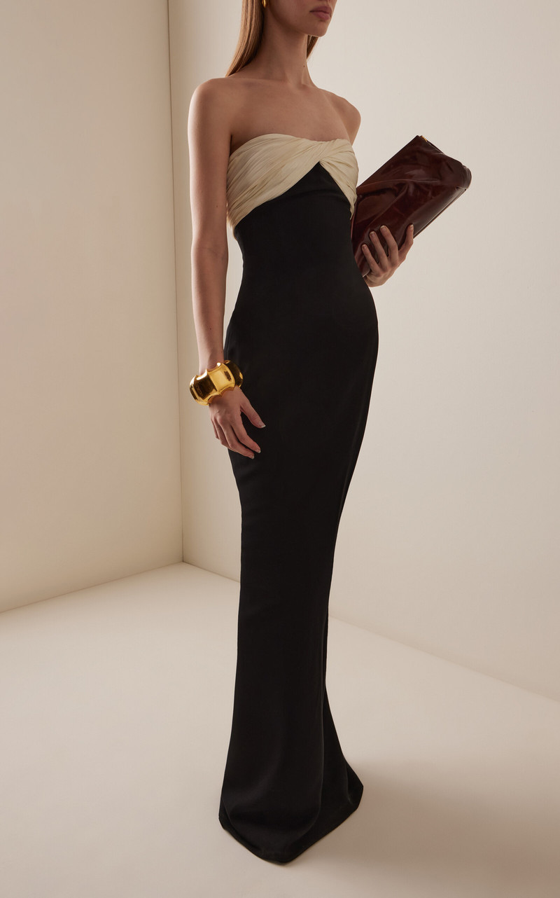 MARMAR HALIM Twist-Detail Silk-Crepe Gown black/white outlook