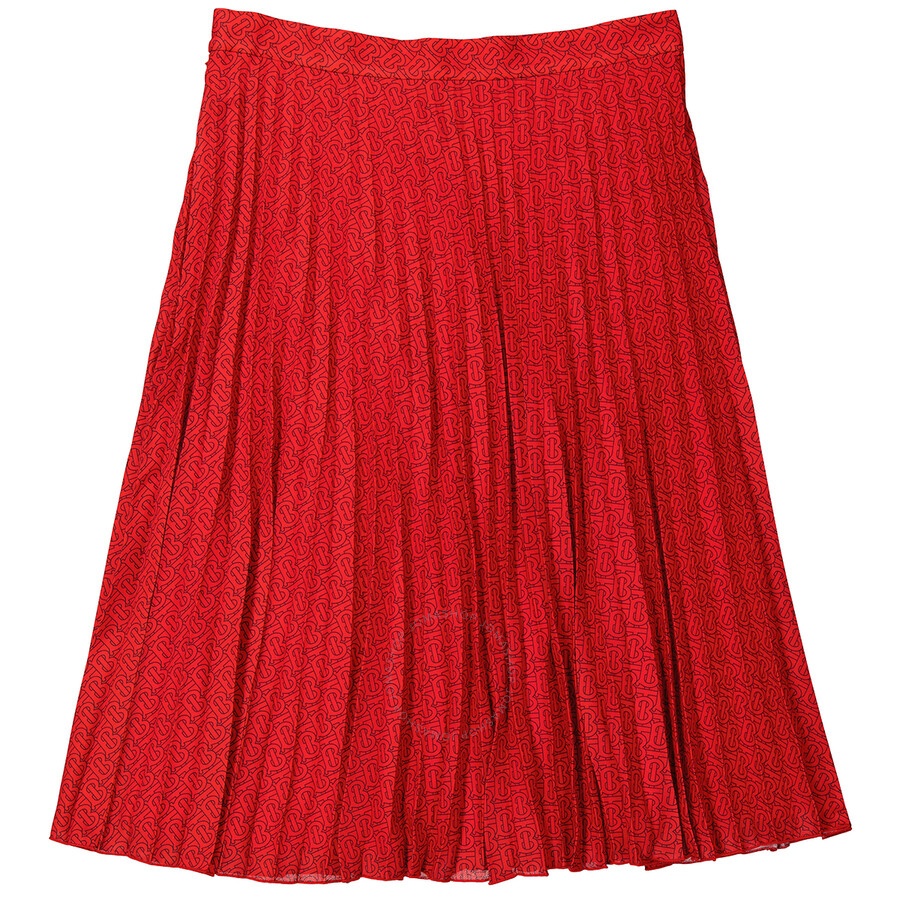 Burberry Ladies Bright Red Monogram Print Plated Skirt - 2