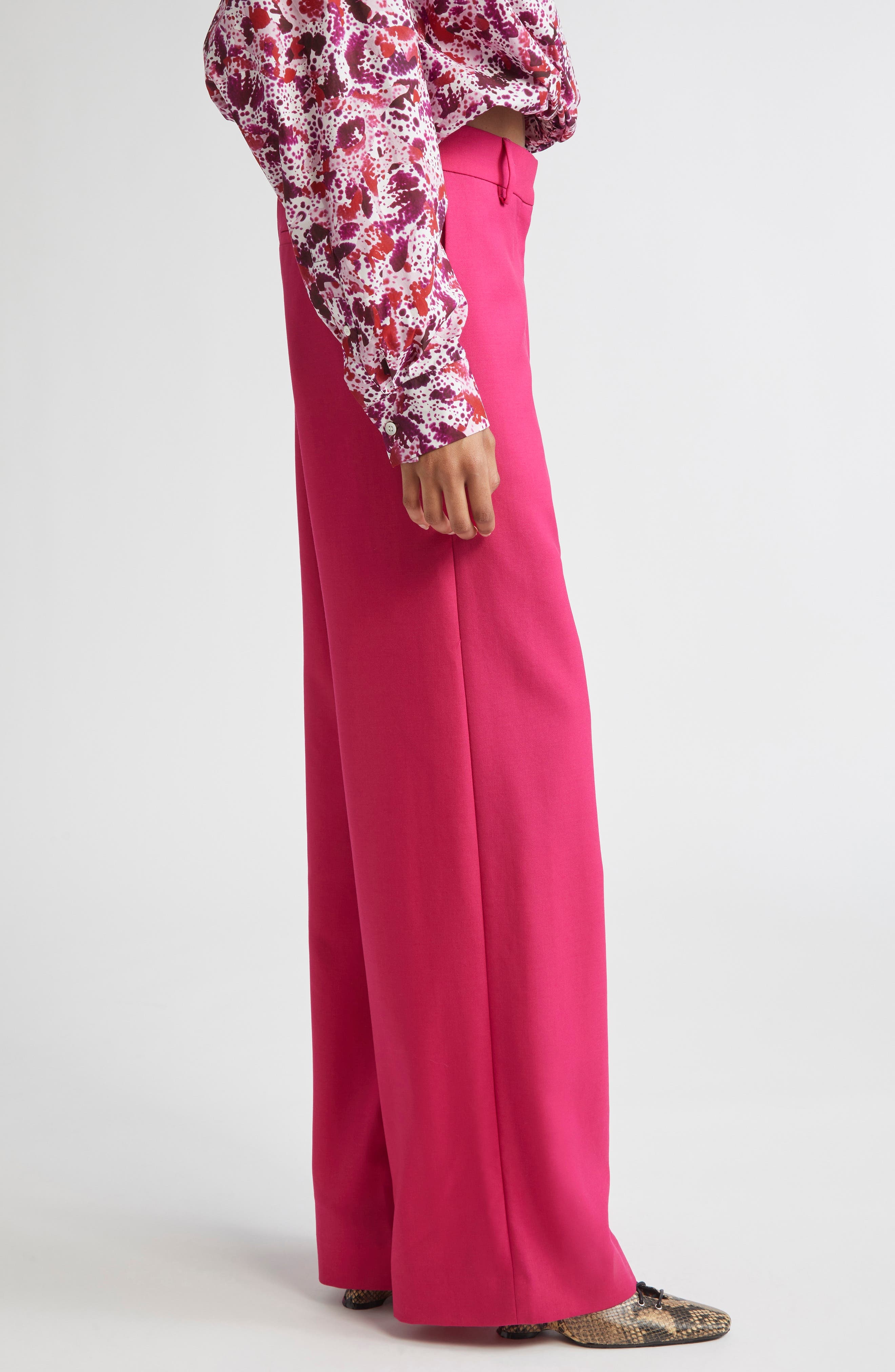 Dries Van Noten Wool & Mohair Straight Leg Pants in Fuchsia at Nordstrom - 3