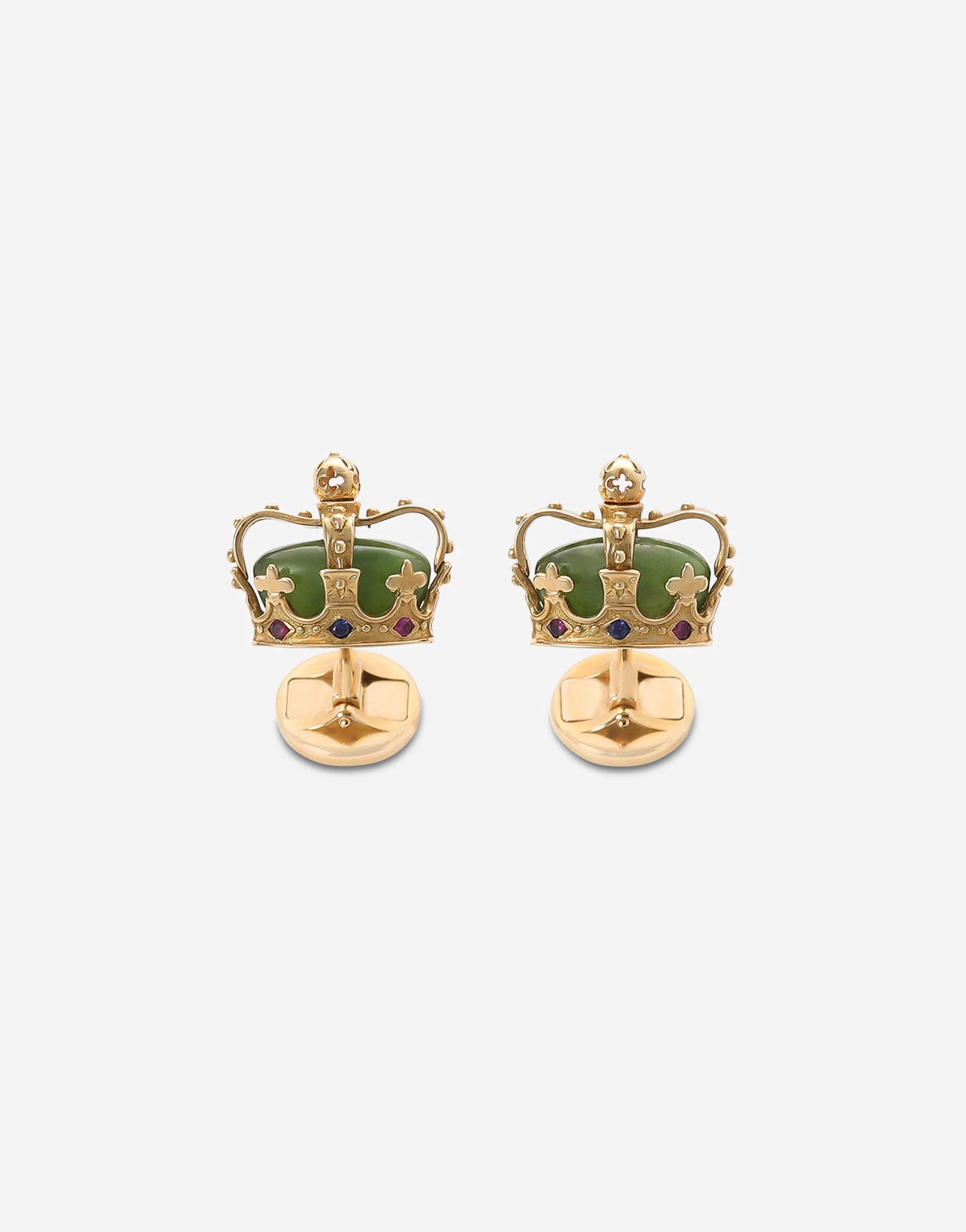 Crown yellow gold cufflinks with green jades - 1