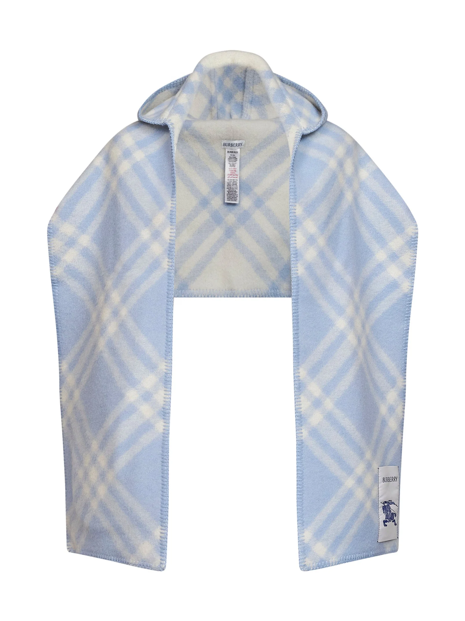 Light blue checked wool hooded scarf - 1