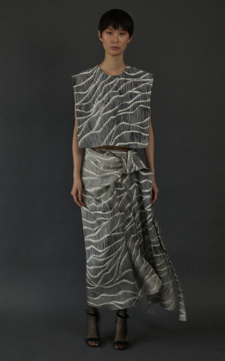 Milagros Printed Silk top black/white - 2