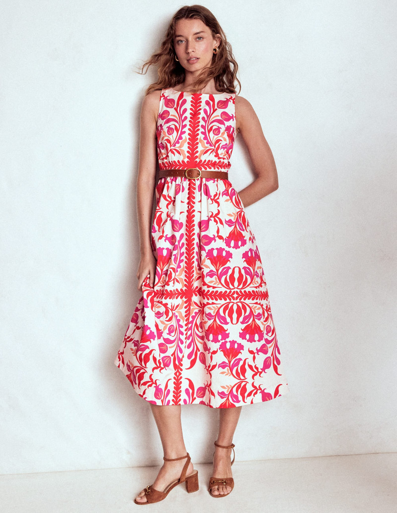 Lauren Cotton Midi Dress-Poppy Red, Elaborate Flora 5